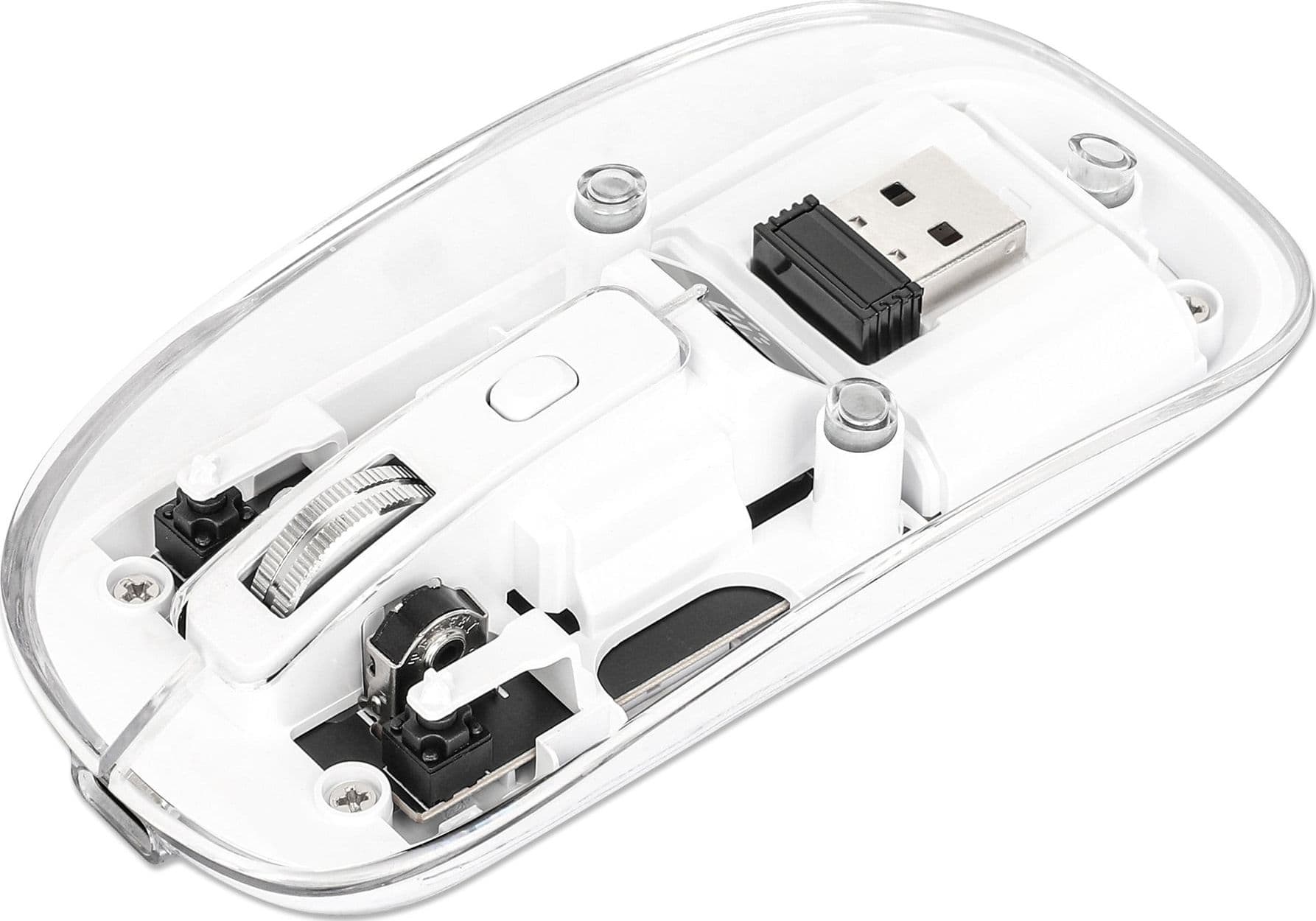 Mouse Ottico Wireless 1600 Dpi con Micro Ricevitore USB Bianco Trasparente - 19