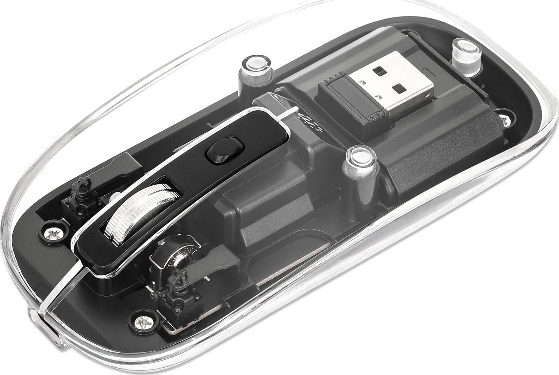 Mouse Ottico Wireless 1600 Dpi con Micro Ricevitore USB Nero Trasparente - 20