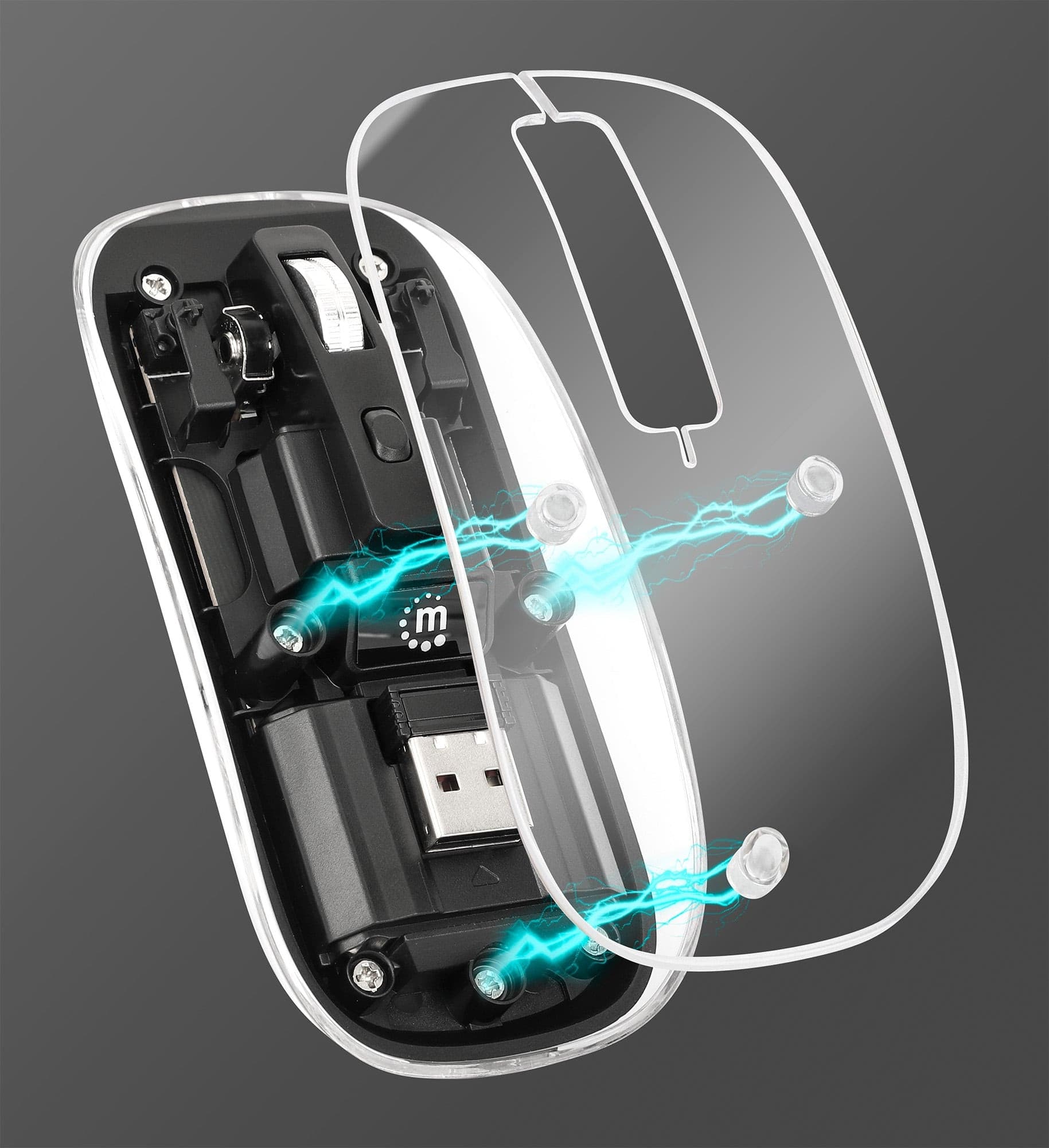 Mouse Ottico Wireless 1600 Dpi con Micro Ricevitore USB Nero Trasparente - 21