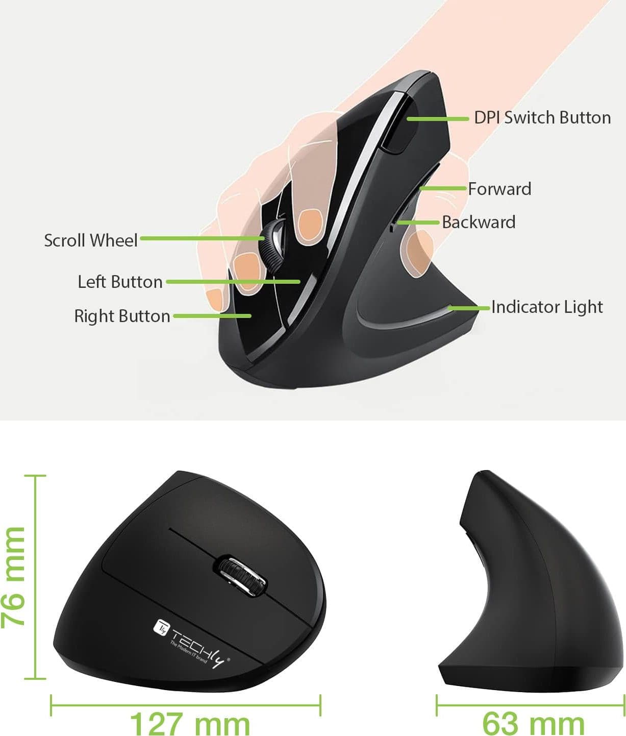Mouse Verticale Ottico Wireless 1600 Dpi Ergonomico - 20
