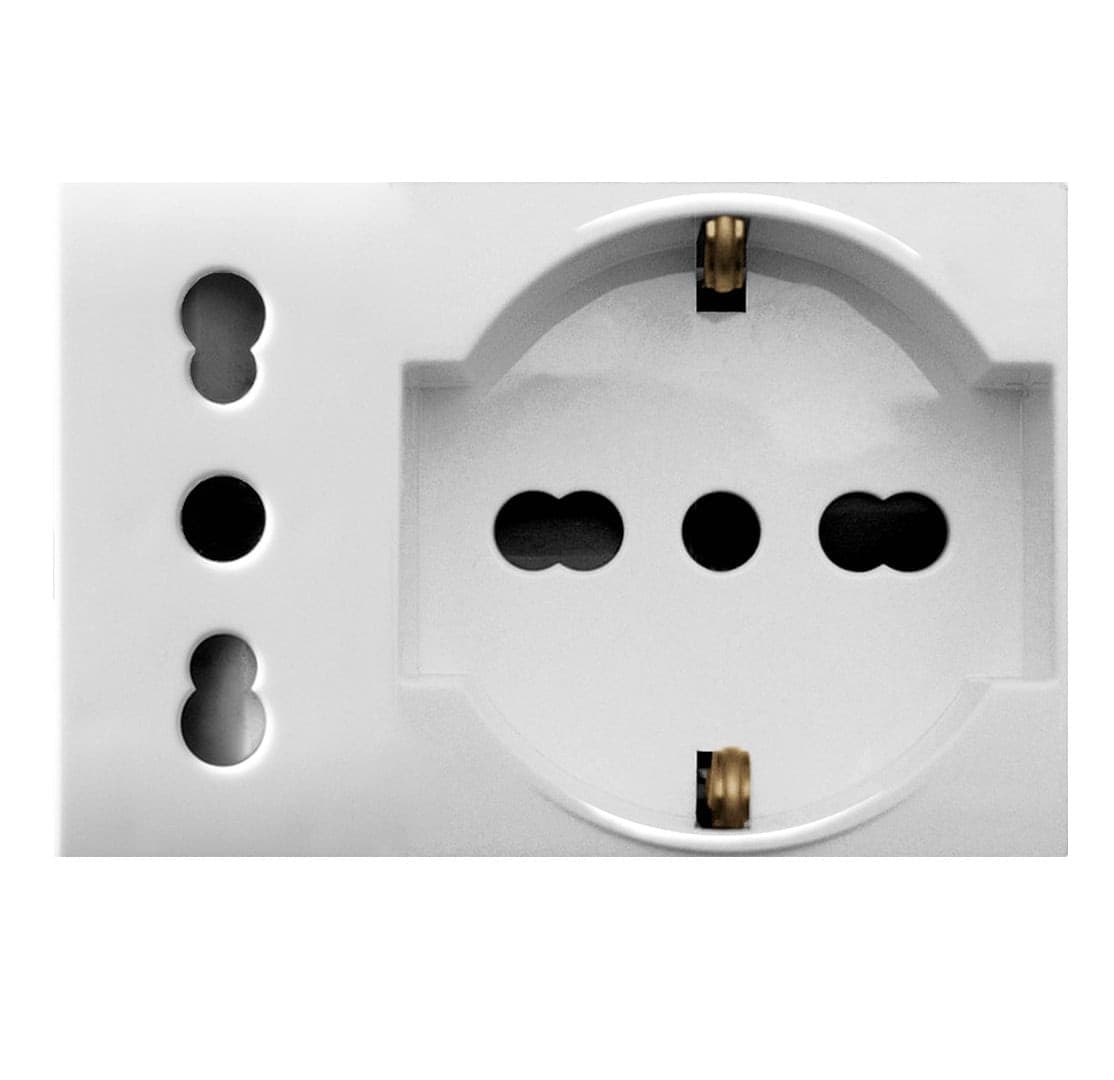 Domus S44 Presa Schuko Presa Italiana 2P+T 10/16A 250V 3 Moduli Bianco Lucido, 44109015MB - 3