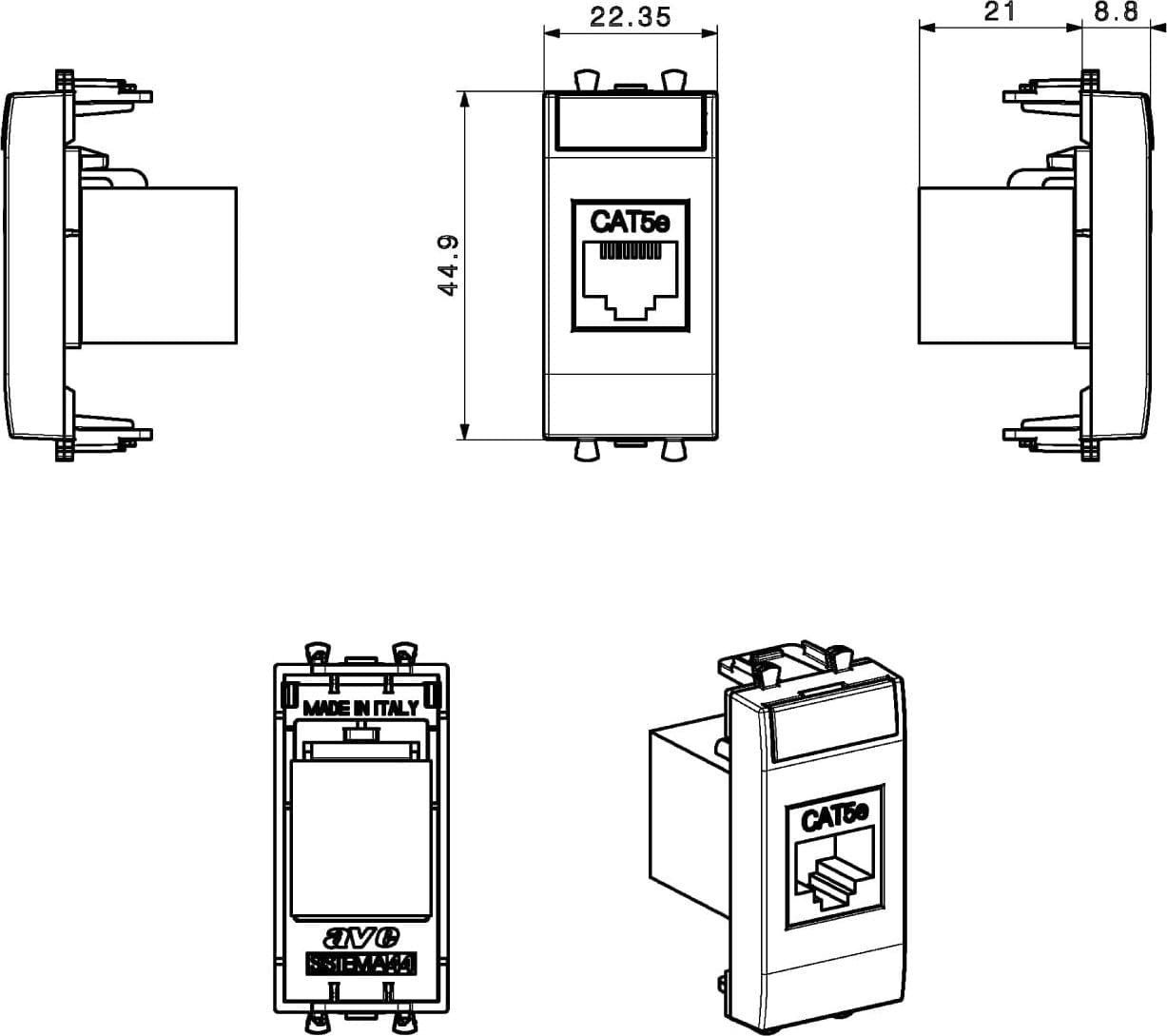 Domus S44 Presa RJ45 Cat.5E UTP Bianco Lucido - 6