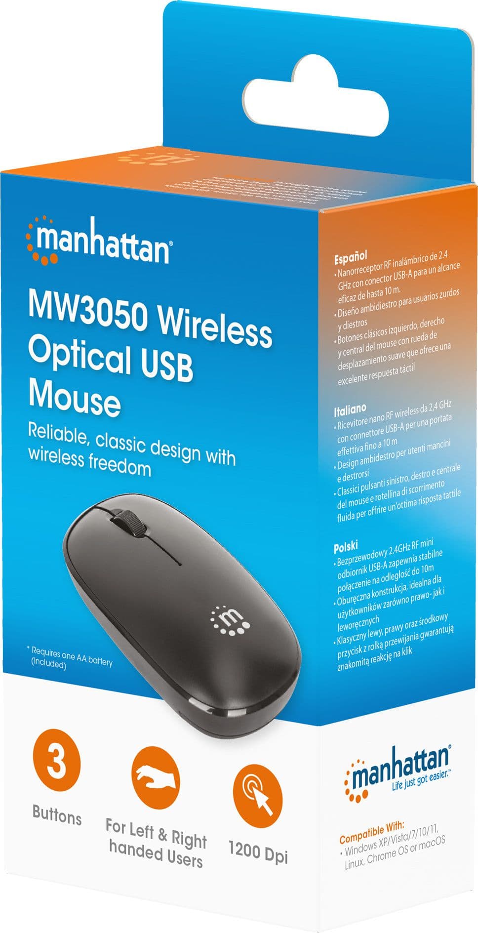 Mouse Ottico Wireless USB 1200 Dpi Nero, MW3050 - 22