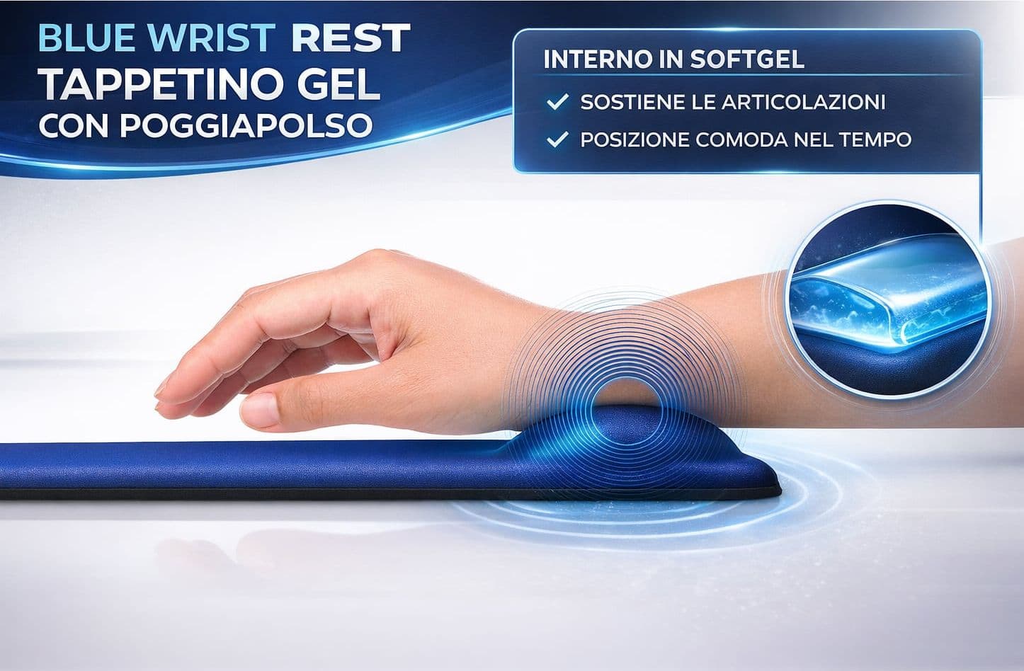 Tappetino con Cuscinetto Poggiapolso in Gel Blu - 8