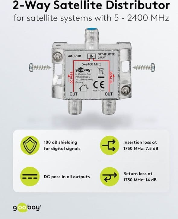 Splitter 2 vie per satellite 100 db, 1750 Mhz - 11