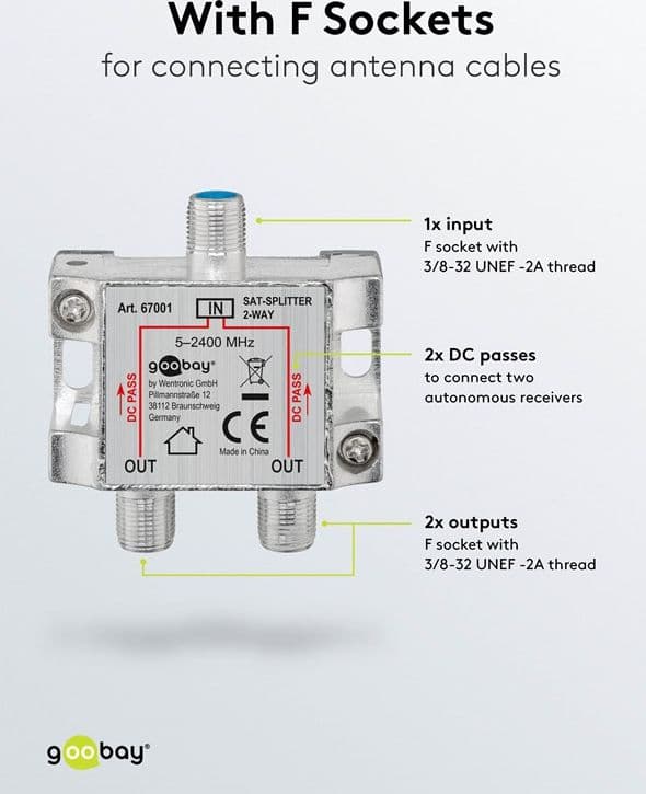 Splitter 2 vie per satellite 100 db, 1750 Mhz - 12