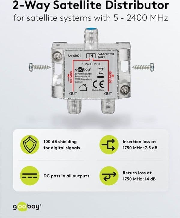Splitter 2 vie per satellite 100 db, 1750 Mhz - 5