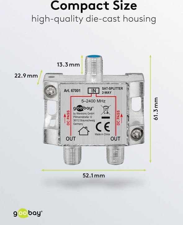 Splitter 2 vie per satellite 100 db, 1750 Mhz - 9