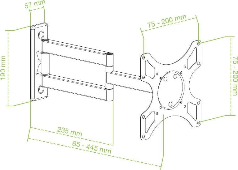 Supporto a muro per TV LED LCD 19-37'' inclinabile 3 snodi nero - 12
