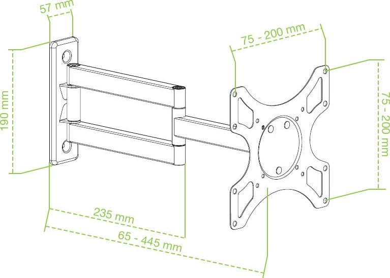 Supporto a muro per TV LED LCD 19-37'' inclinabile 3 snodi nero - 13