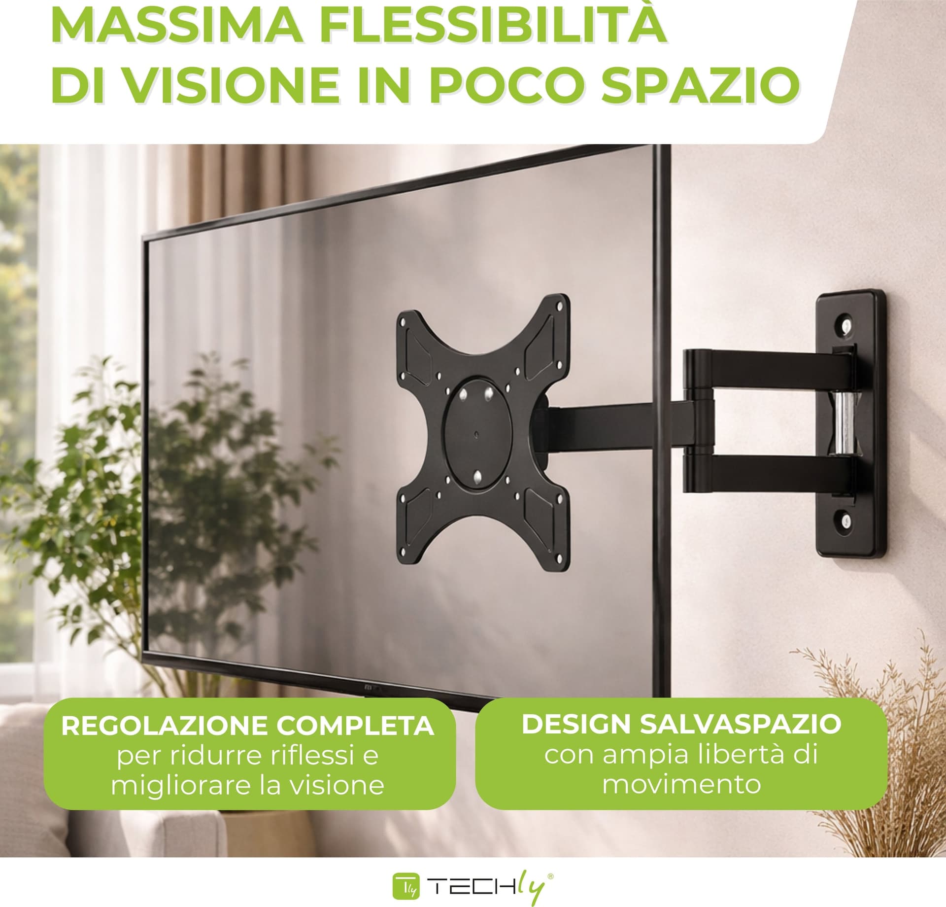Supporto a muro per TV LED LCD 19-37'' inclinabile 3 snodi nero - 16