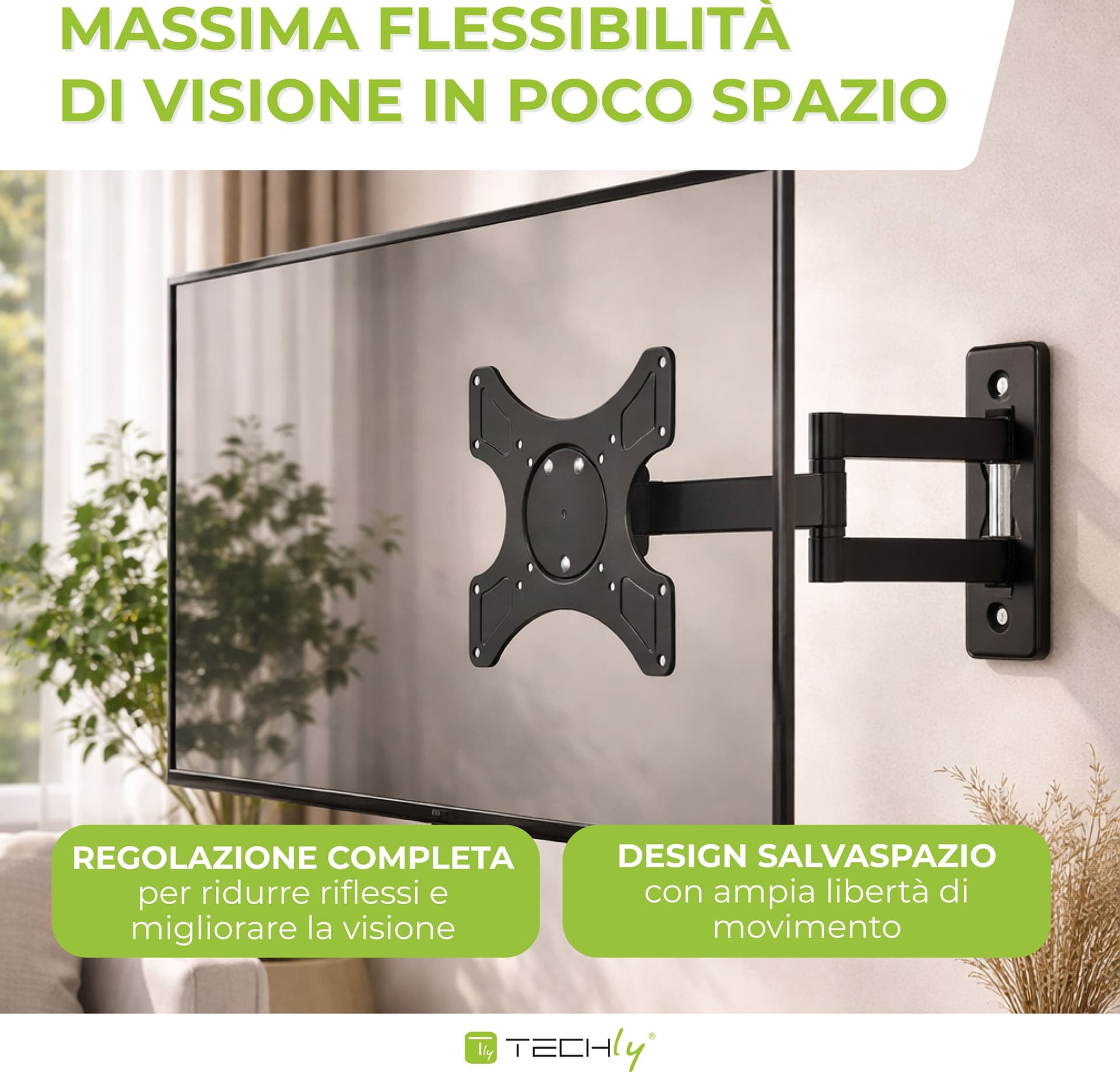 Supporto a muro per TV LED LCD 19-37'' inclinabile 3 snodi nero - 19