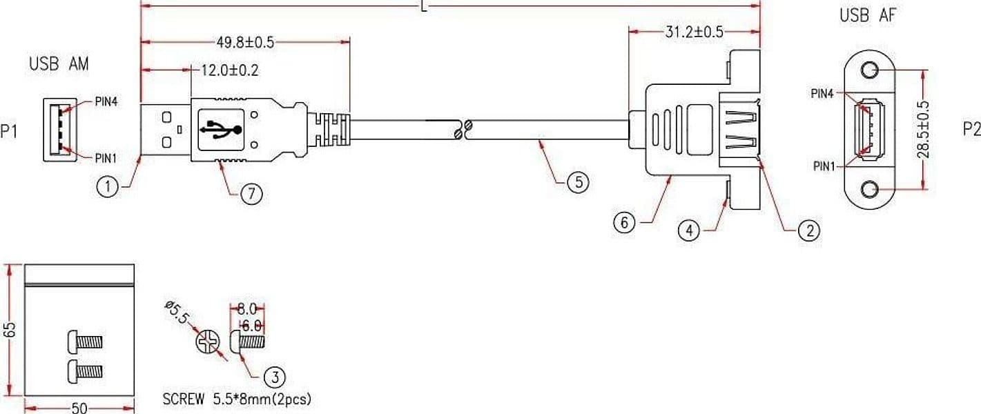Cavo USB 2.0 A Maschio/A Femmina da Pannello 3 m - 7