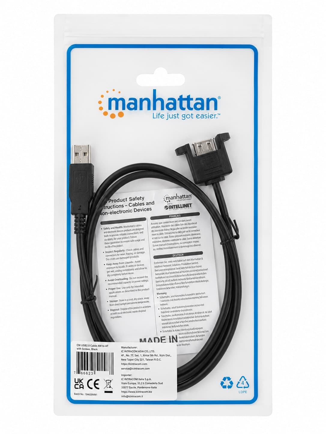 Cavo USB 2.0 A Maschio/A Femmina da Pannello 1,8 m - 14