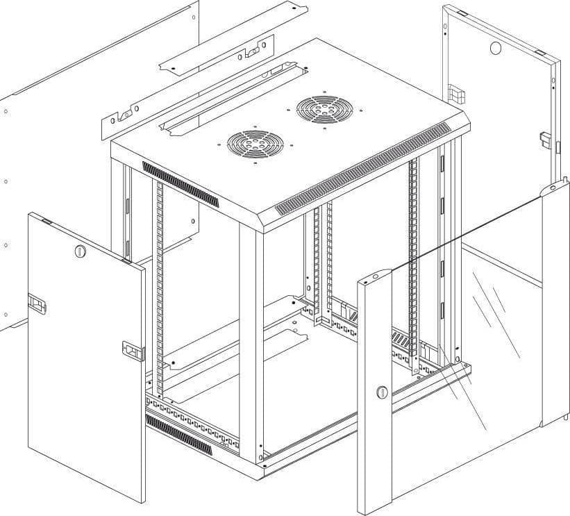 Armadio Rack 19'' a muro 15 unit&agrave sezione unica prof. 600mm Nero - 12
