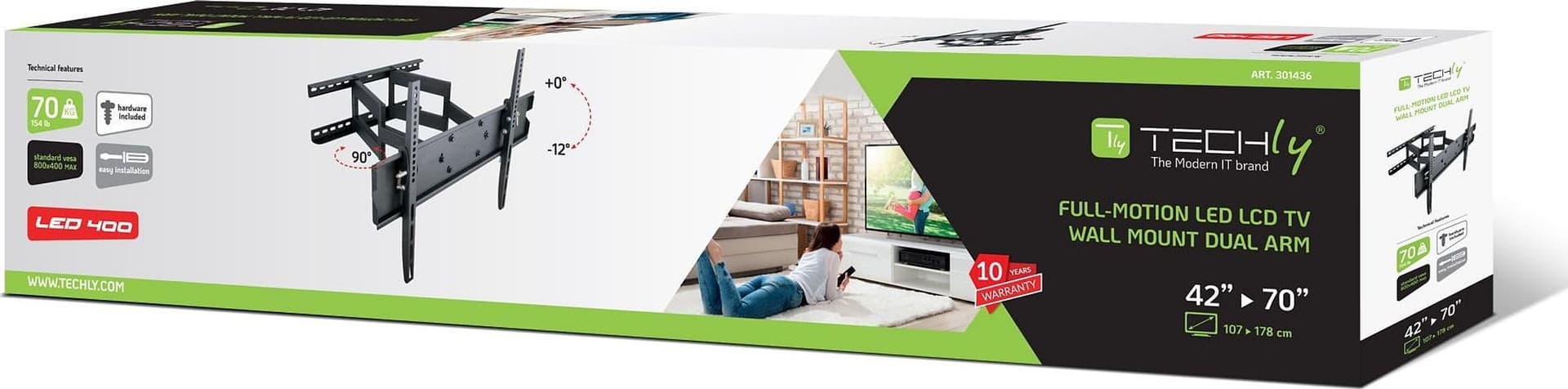 Supporto a Muro per TV LED LCD 42-70'' Full Motion Braccio Doppio - 9