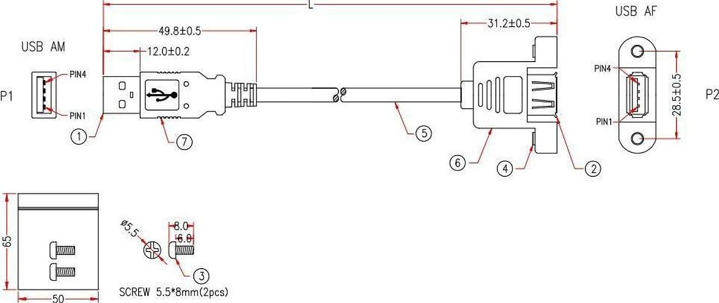 Cavo USB 2.0 A Maschio/A Femmina da Pannello 1 m - 12
