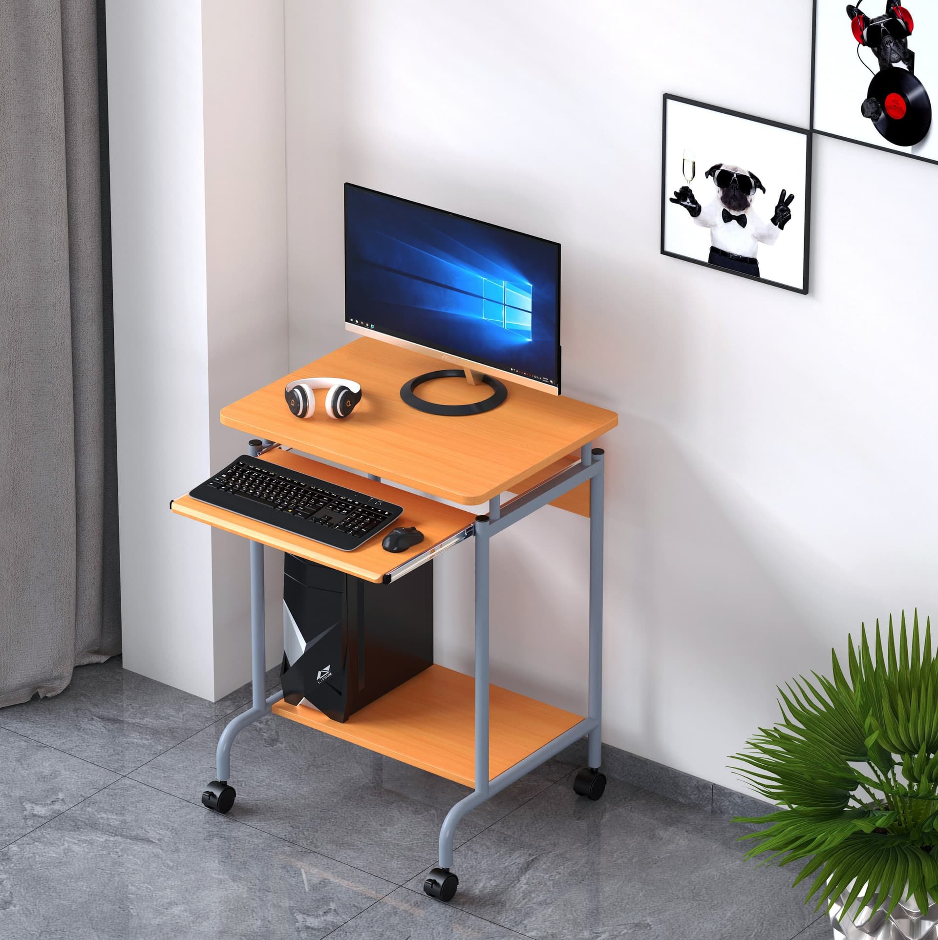 Scrivania Mobile ''Compact'' per Computer Ripiano Tastiera Scorrevole - 12