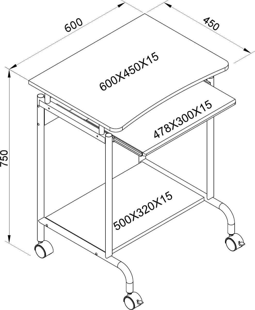 Scrivania Mobile ''Compact'' per Computer Ripiano Tastiera Scorrevole - 16