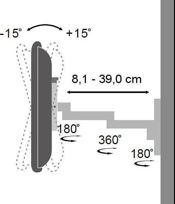 Supporto a muro per TV LED LCD 13-30'' inclinabile 3 snodi nero - 9