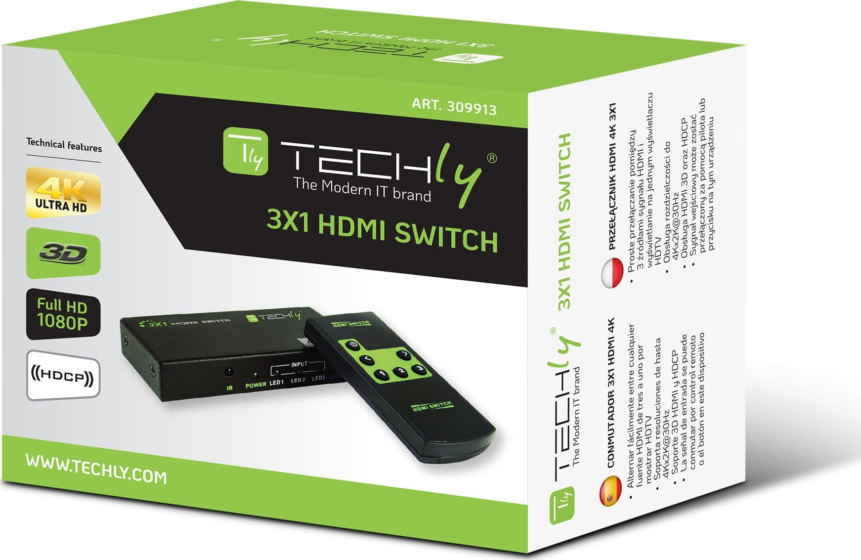 Switch HDMI 3 IN 1 OUT con Telecomando 4K UHD 3D - 10