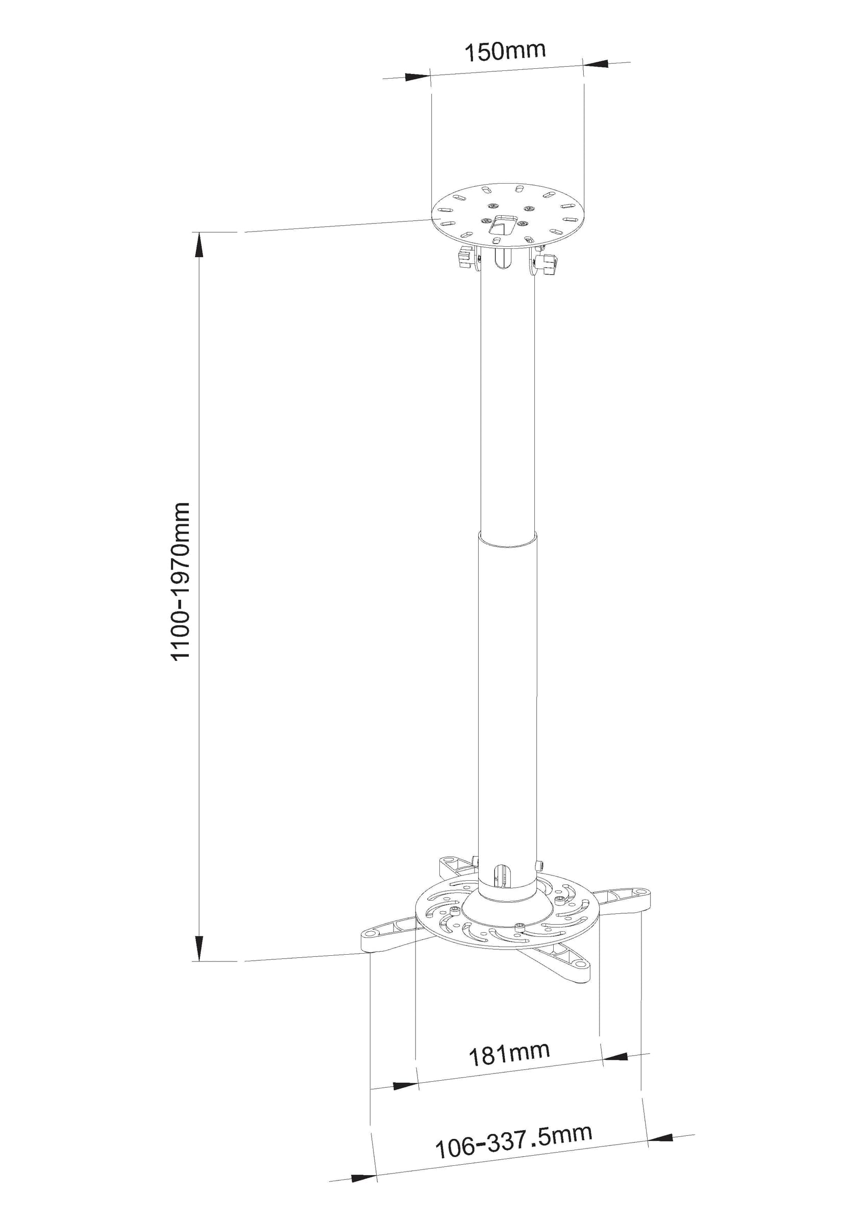 Supporto a soffitto profess. per proiettori estensione 110 - 197 cm - 11