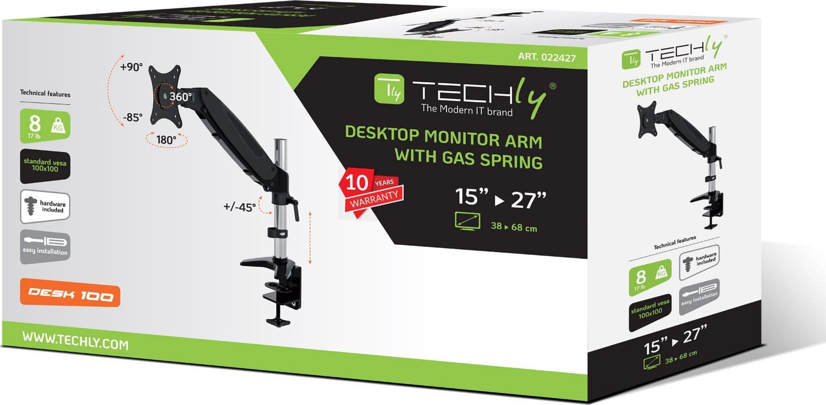 Supporto Tubolare a Gas da Scrivania per Monitor 15-27'' 360mm Nero - 11