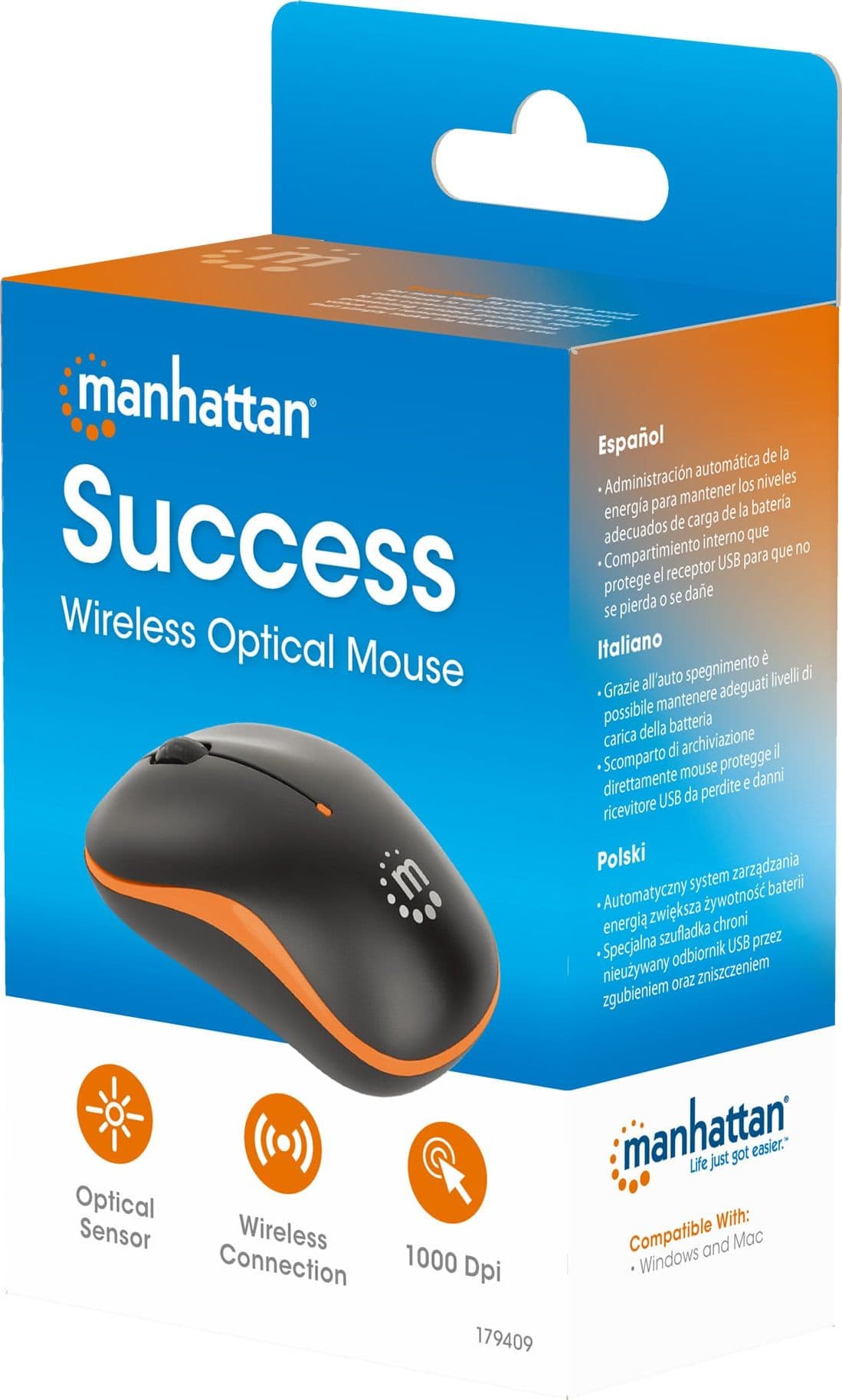 Mouse Ottico Wireless con Micro Ricevitore USB 1000 Dpi Nero/Arancione - 18