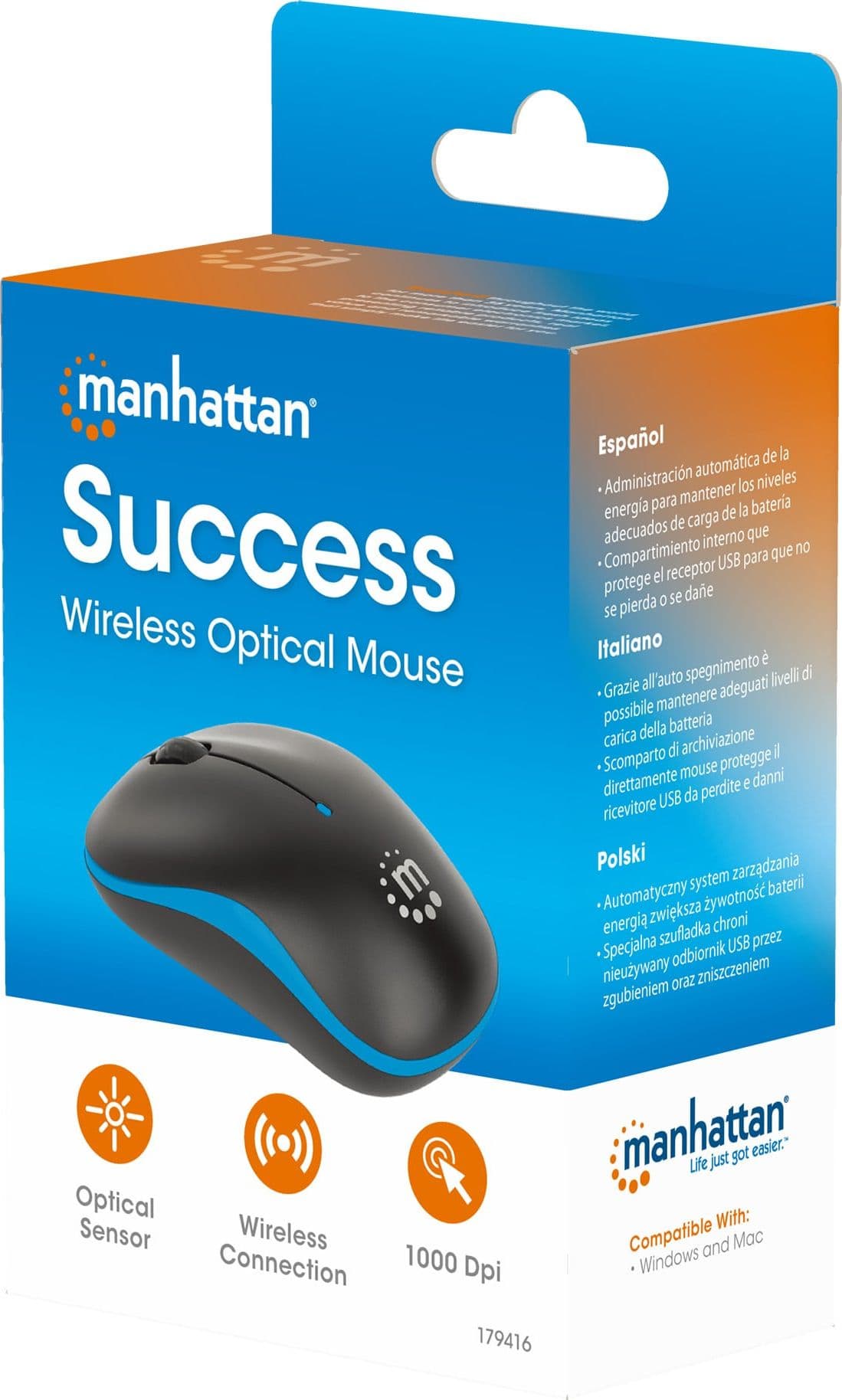 Mouse Ottico Wireless con Micro Ricevitore USB 1000 Dpi Nero/Azzurro - 17