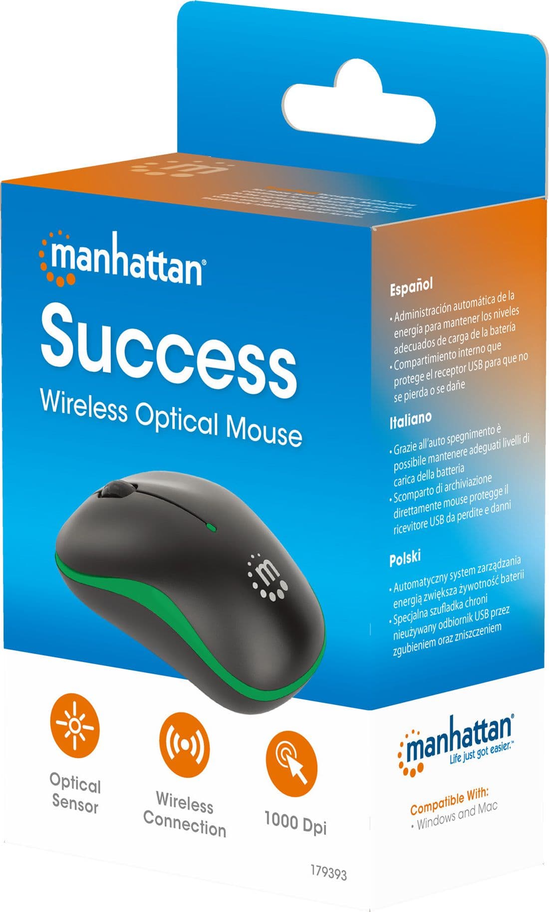 Mouse Ottico Wireless con Micro Ricevitore USB 1000 Dpi Nero/Verde - 17