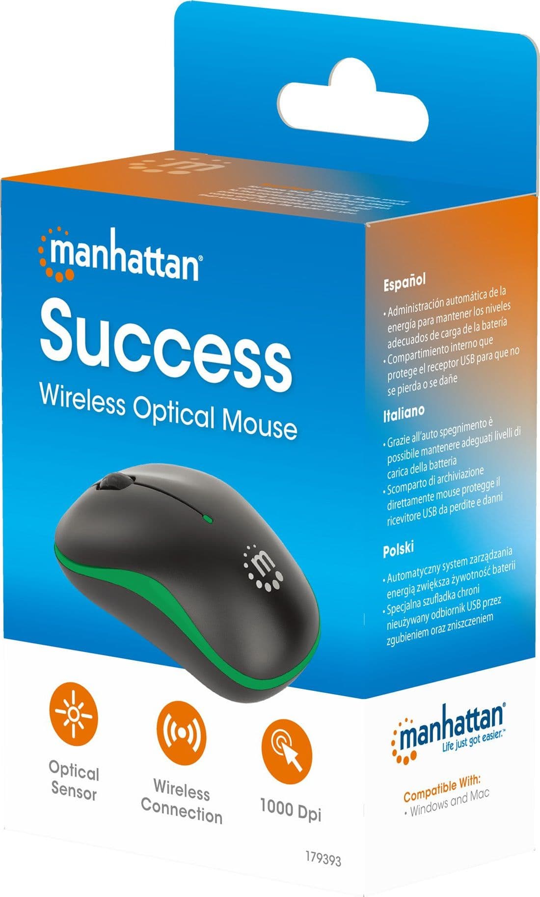 Mouse Ottico Wireless con Micro Ricevitore USB 1000 Dpi Nero/Verde - 9