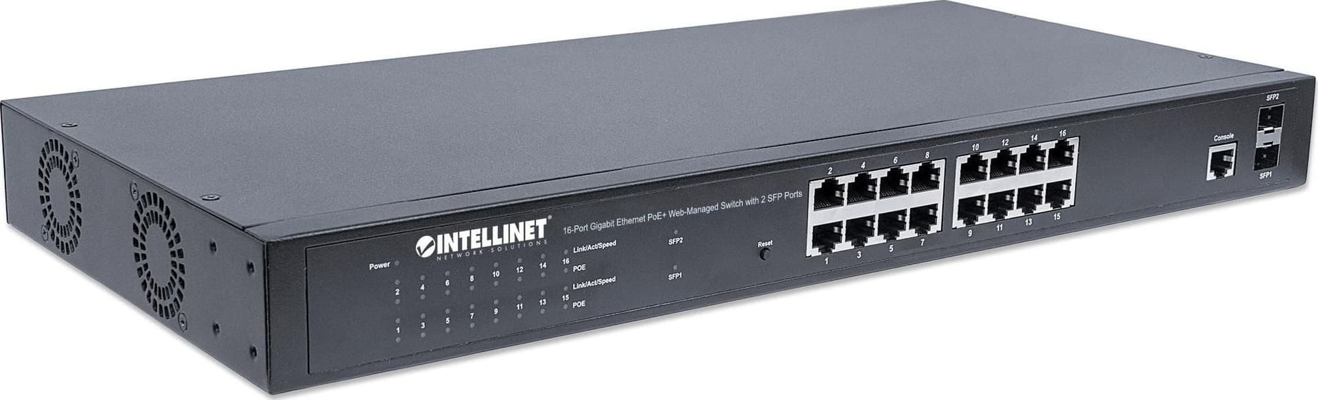 Switch Gigabit Ethernet 16 Porte PoE+ Web Managed con 2 Porte SFP - 10