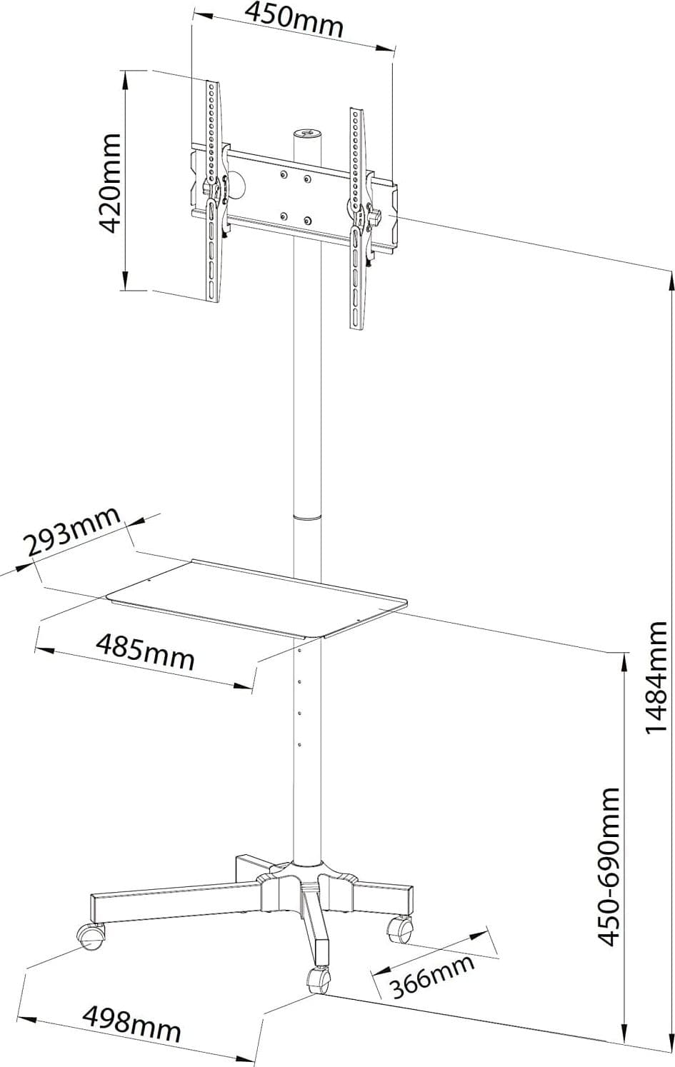 Supporto a Pavimento con Mensola Trolley TV LCD/LED/Plasma 23''-55'' - 13