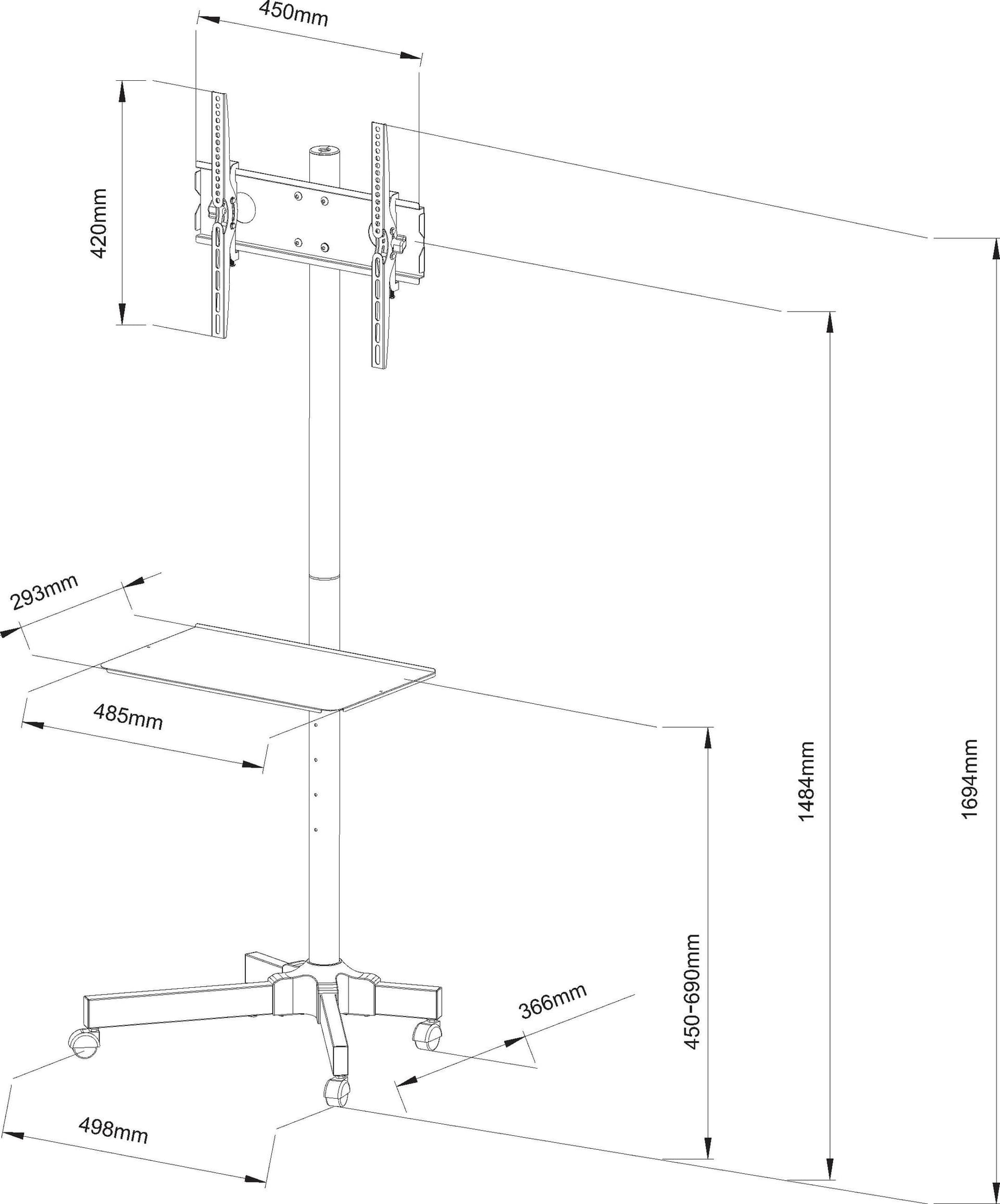 Supporto a Pavimento con Mensola Trolley TV LCD/LED/Plasma 23''-55'' - 23