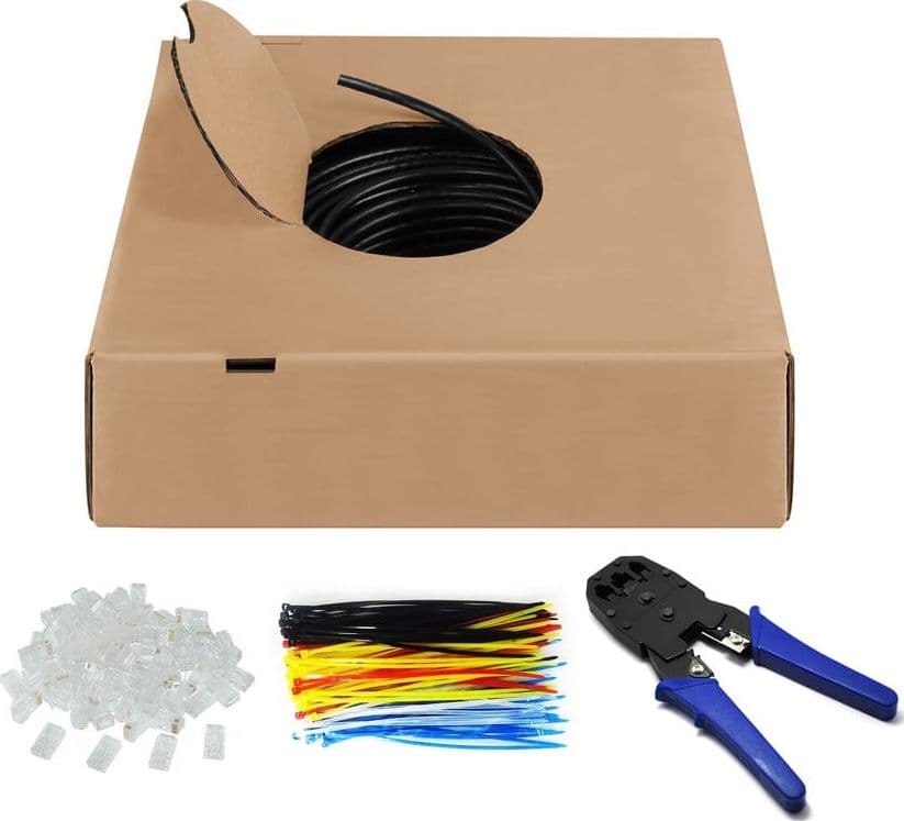 Kit Matassa U/UTP Cavo Cat.6 CCA Rigido 305m Fascette e Plug RJ45 - 11