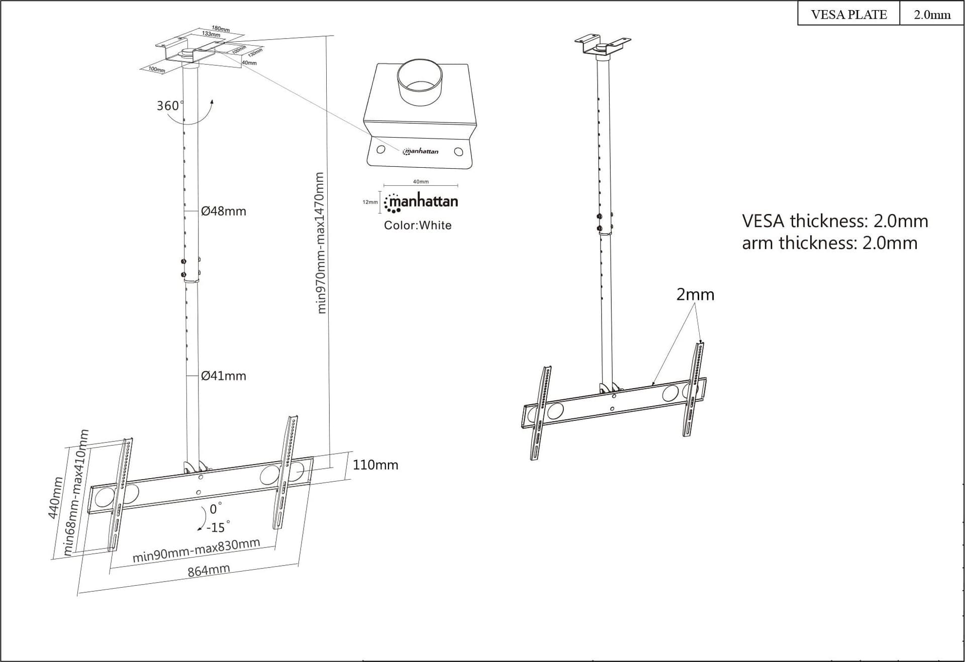 Supporto universale a soffitto per TV LED/LCD 37-70'' - 20
