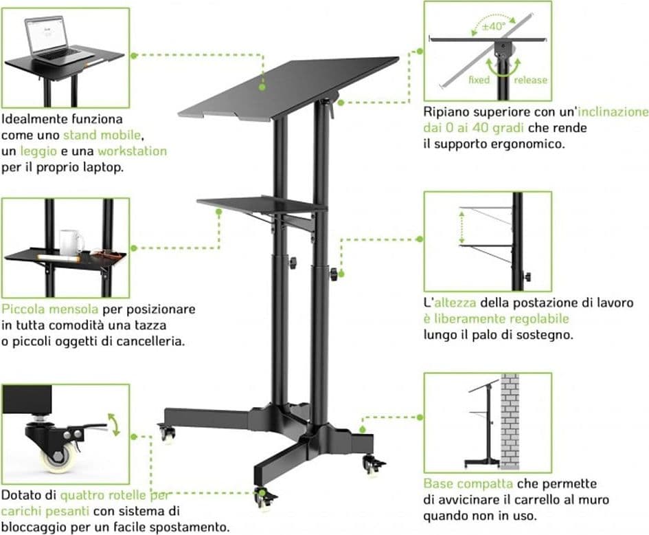 Postazione di Lavoro Supporto Laptop con Mensola Altezza Regolabile - 9