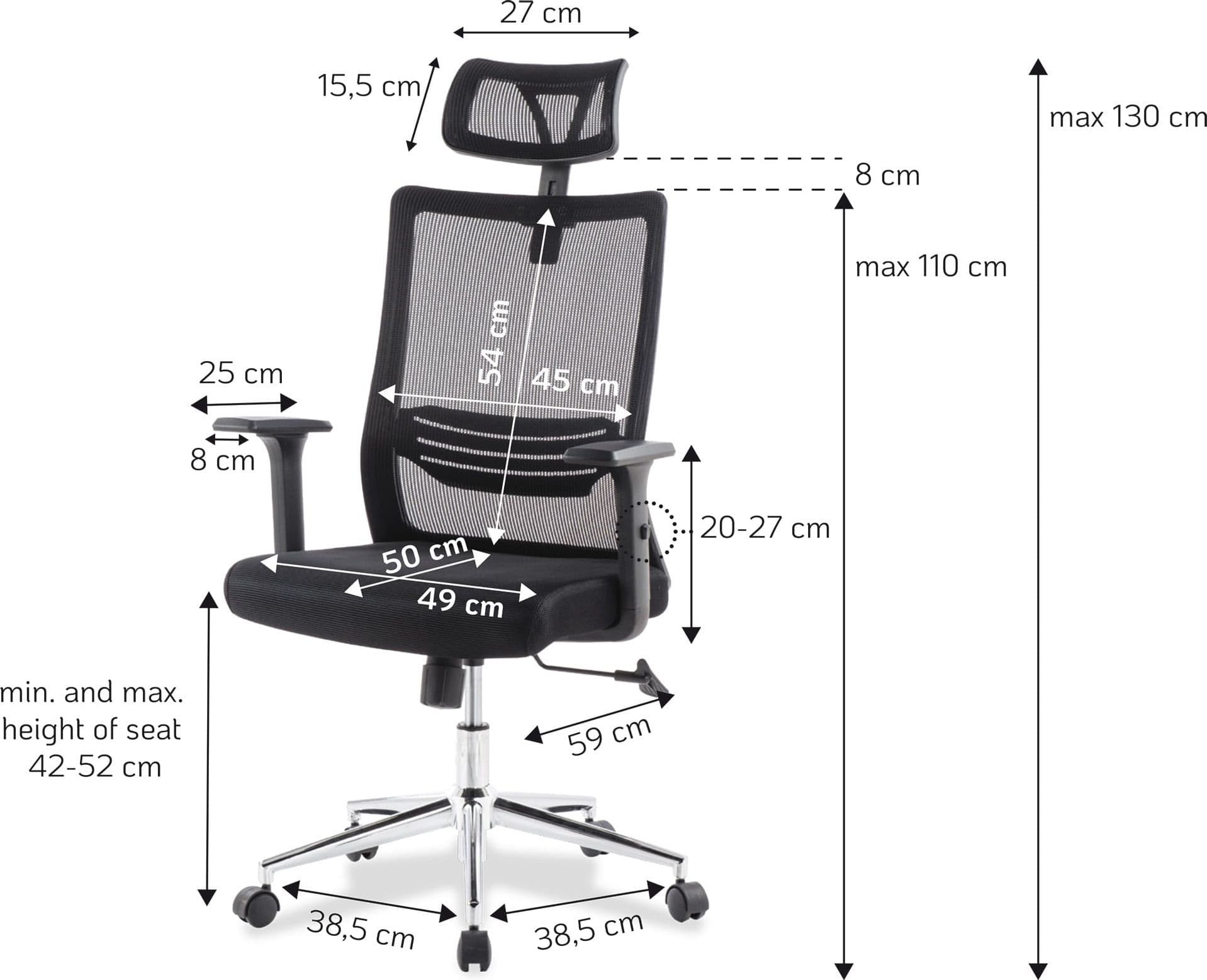 Sedia per Ufficio con Schienale Alto Poggiatesta e Base Cromata Nero - 7