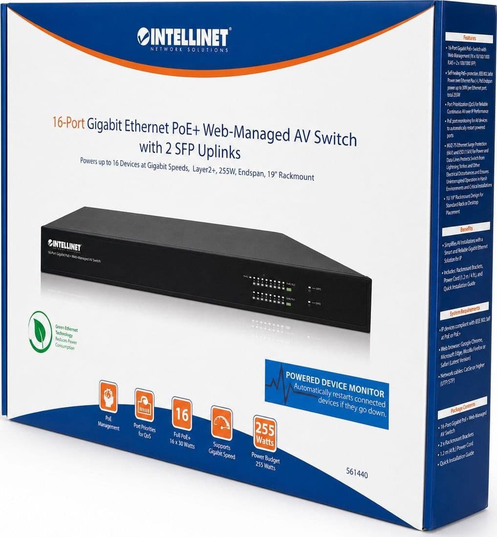 Switch AV Gigabit Ethernet PoE+ a 16 porte 2 SFP - 12