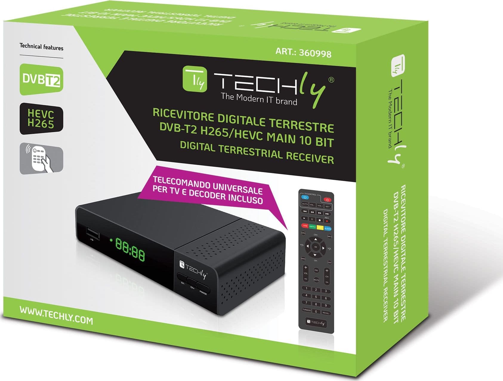 Decoder Ricevitore Digitale Terrestre DVB-T/T2 H.265 HEVC 10bit con Display e Telecomando Universale 2 in 1 - 13