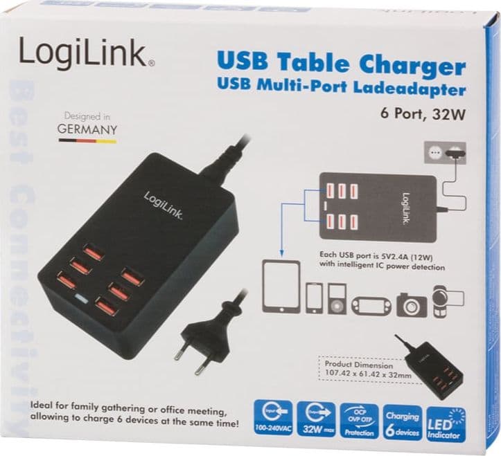 Caricatore da Tavolo a 6 porte USB 32W Nero - 13