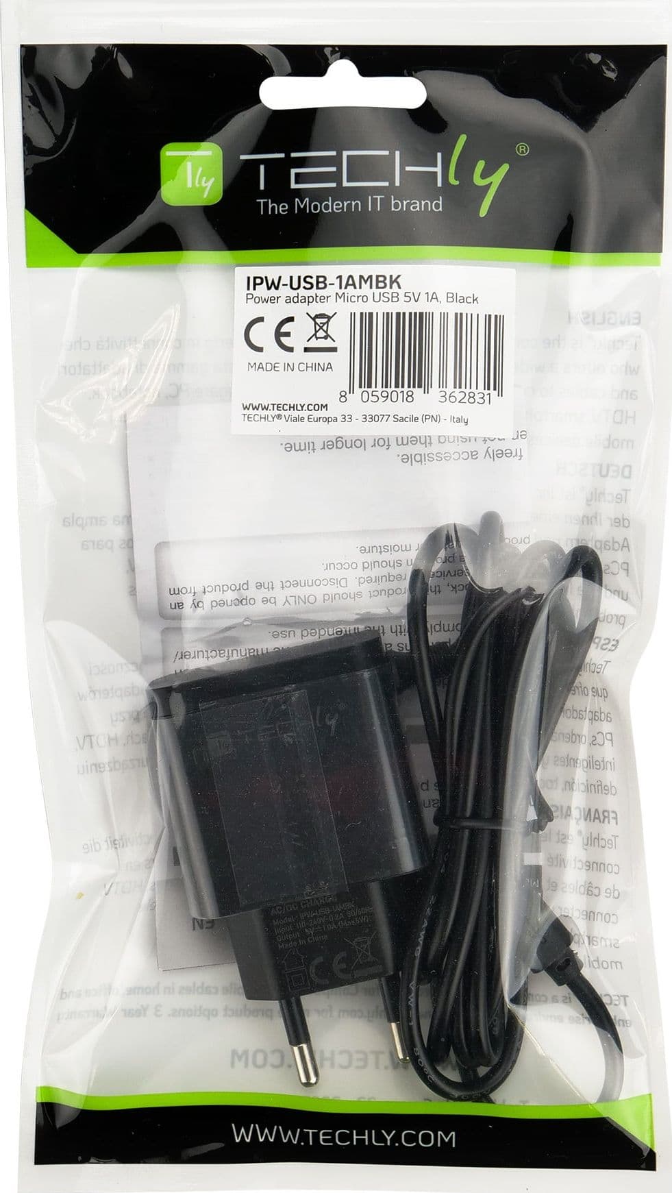 Caricabatterie Alimentatore Micro USB 5V 1A per Smartphone Tablet Nero - 15