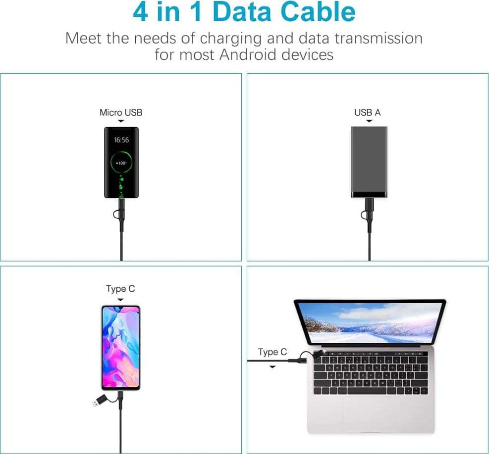 Cavo di Sincronizzazione e Ricarica USB-C&trade USB-A e Micro USB 1.2m Nero - 5