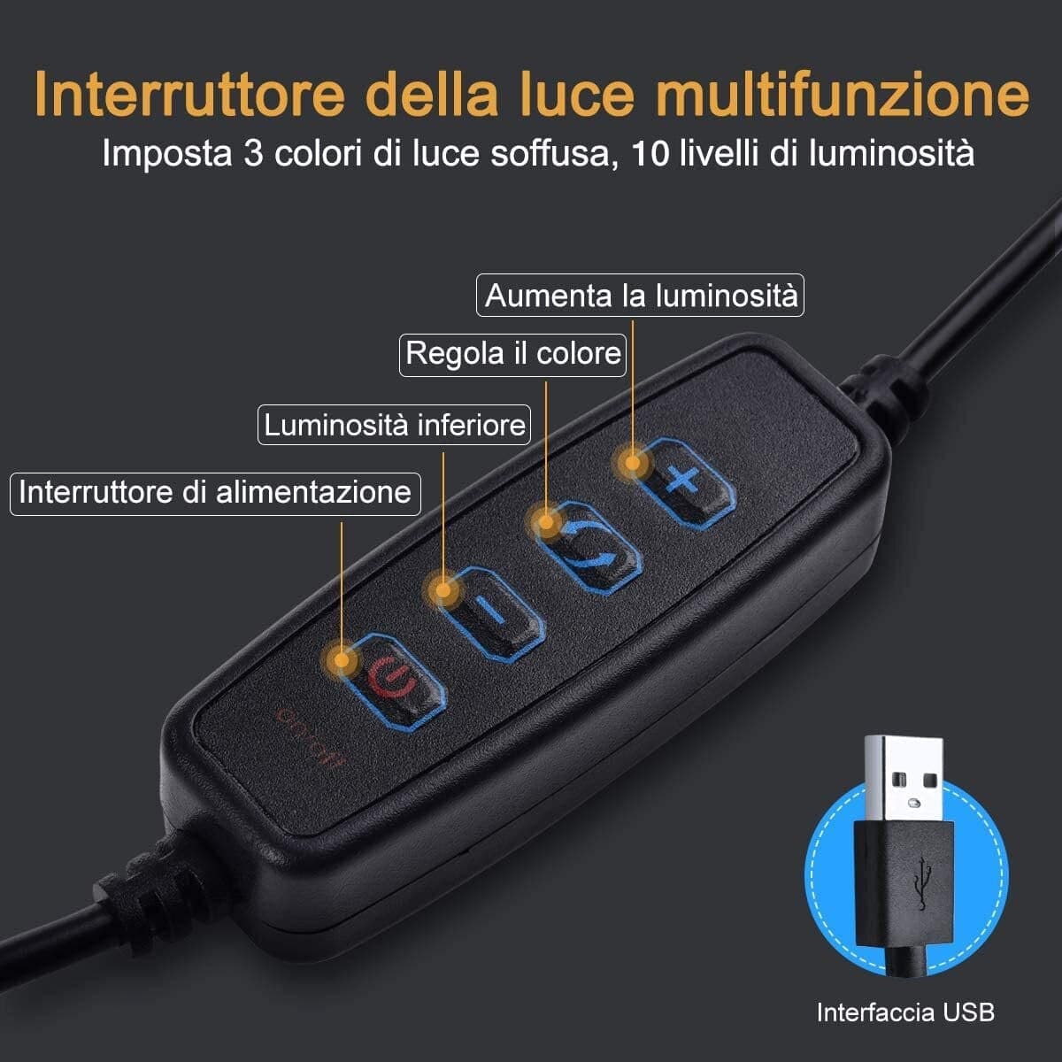 Luce LED Anello Portatile Regolazione Luminosit&agrave e Stand Smartphone - 8