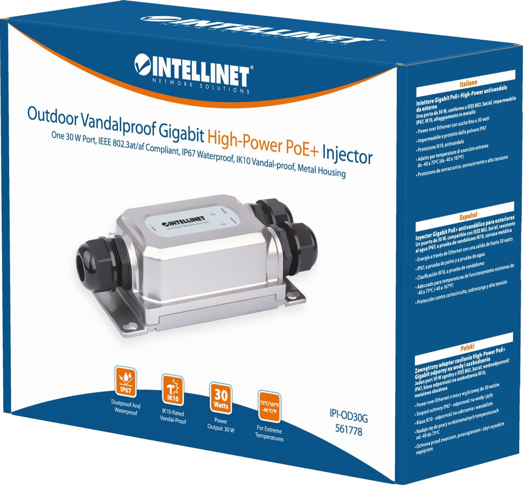 Iniettore Gigabit PoE+ High-Power Antivandalo da Esterno - 16