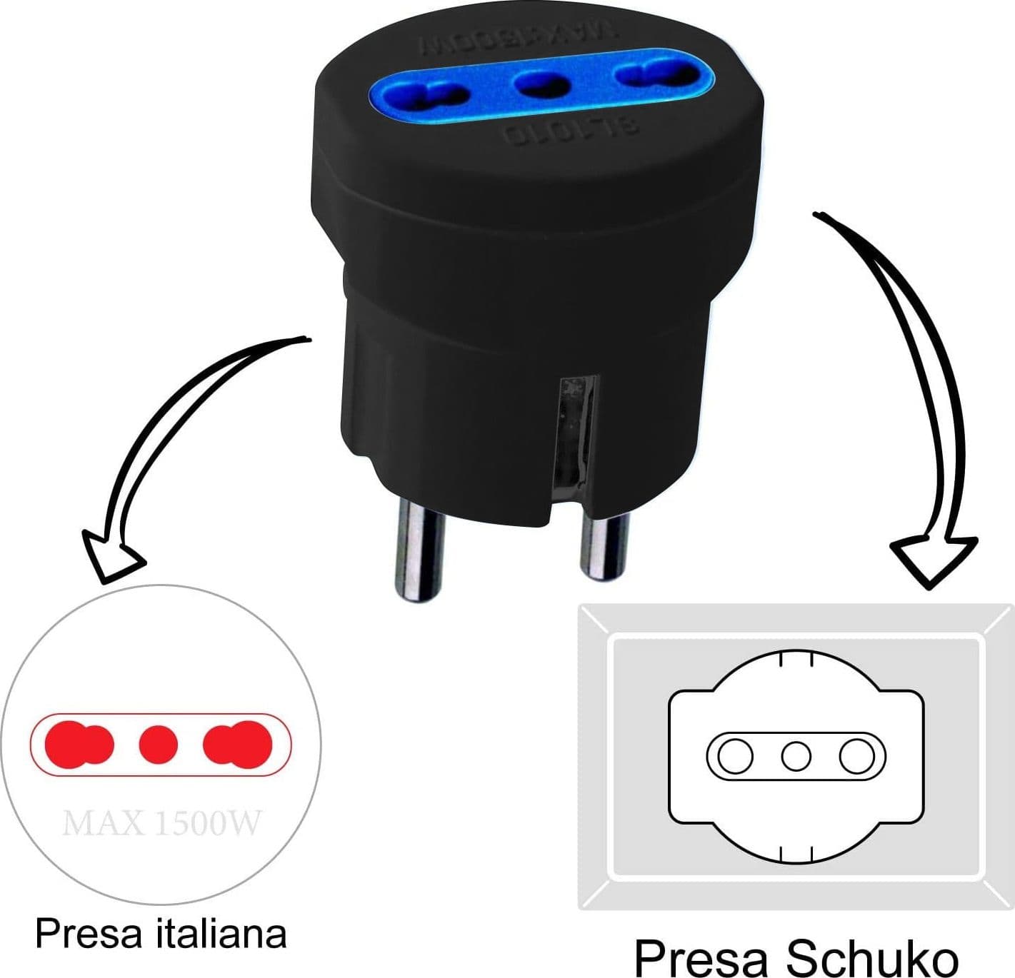 Adattatore spina Schuko a presa 10/16A Nero - 13