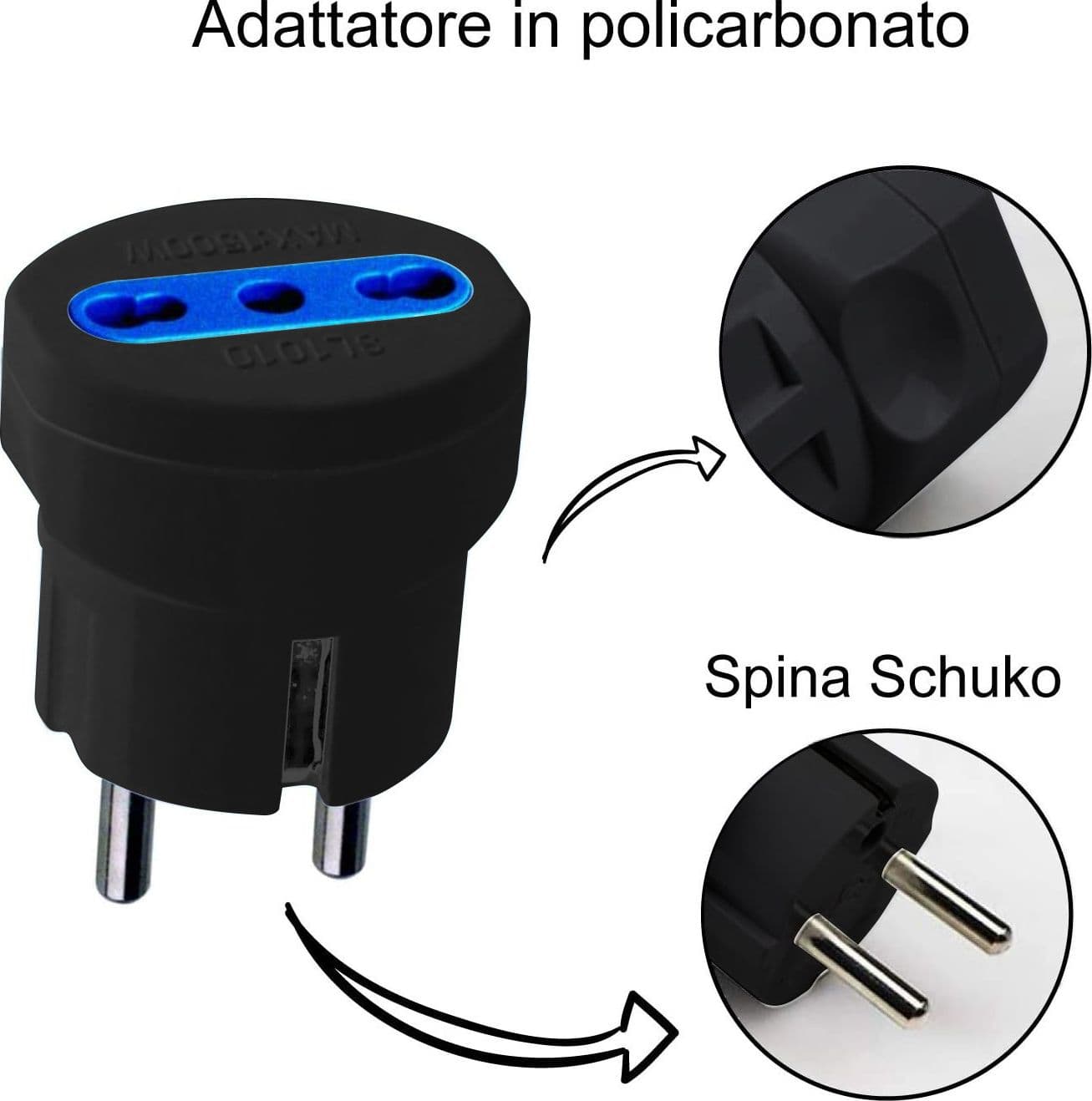 Adattatore spina Schuko a presa 10/16A Nero - 7