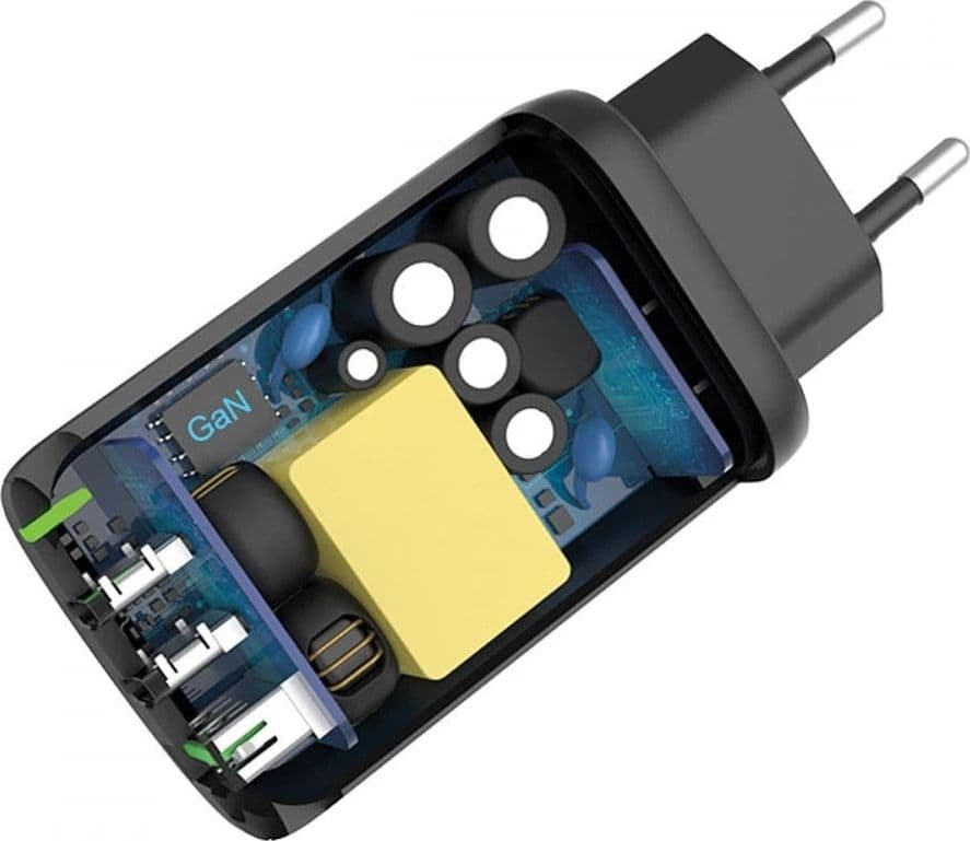 Caricabatterie GaN USB-A e 2 porte USB-C&trade Power Delivery 65W Ricarica Rapida Nero - 11