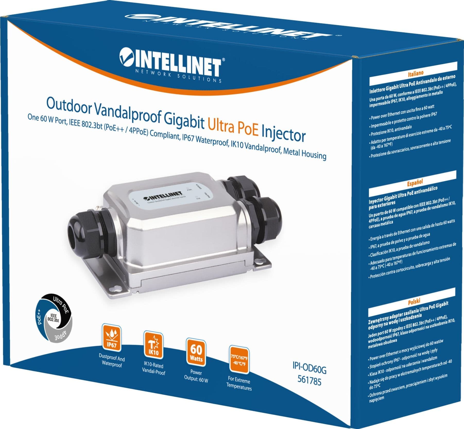Iniettore Gigabit Ultra PoE Antivandalo da Esterno - 12