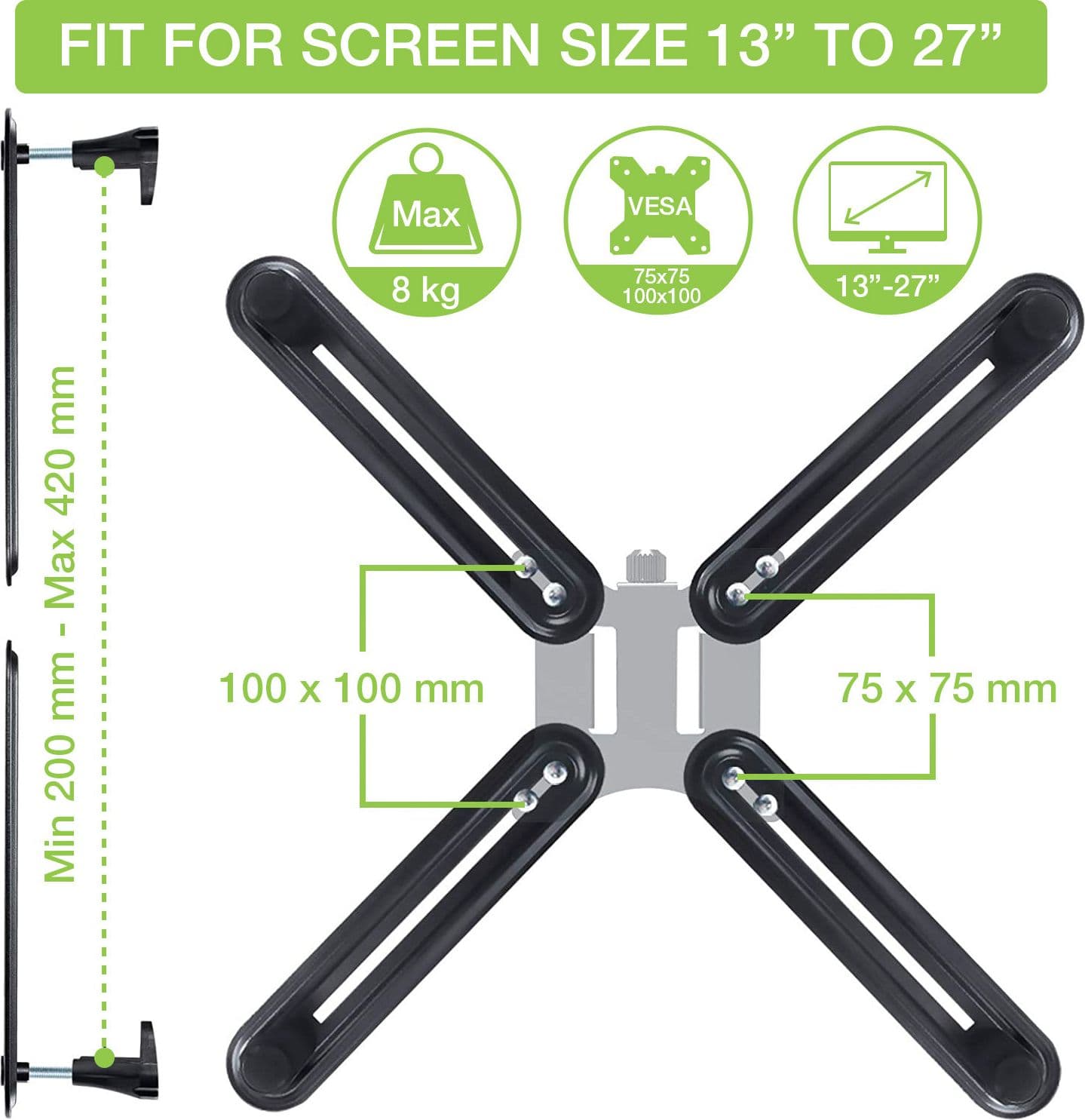 Kit Adattatore di Montaggio Non VESA per Monitor 13-27'' - 8